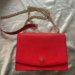 Tory Burch Vibrant Red Crossbody Bag with Gold Chain